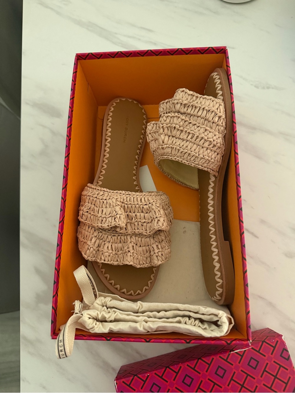 Tory Burch Natural Raffia Ruffle Slide Mules - Picture 2 of 3